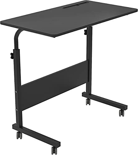 DlandHome Laptop-Ständer, verstellbar, 80 x 40 cm, Computer-Stehpult mit Rollen, tragbarer Beistelltisch für Bett, Sofa, Krankenhaus, Lesen, Essen, ZS-5#3, Schwarz + Tablet-Slot