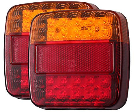 LiNKFOR Luces Traseras Remolque 2PCS 12V LED Piloto Trasero de 5 Funciones Luz de Matrícula Placa Trasera Luz de Freno Compatible con Camión Van Caravana Pilotos Homologados E13