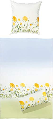 Erwin Müller Bettwäsche Mako-Satin grün-gelb-blau-weiß Größe 1x 135x200 cm + 1x 80x80 cm