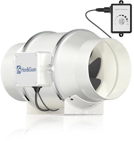 Hon&Guan Ventola Aspirazione 150mm con controllo della velocità variabile, aspiratore per bagno, tenda di crescita, idrocoltura (HF-PE 150 mm) bianco