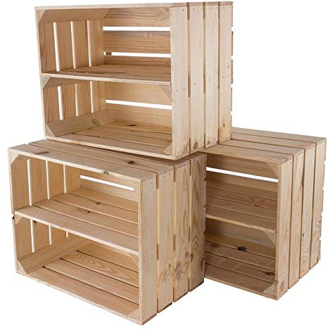 Kontorei® natur fruktlåda med mellanskiva 50 cm x 40 cm x 30 cm vinlådor naturbelass regallista skohylla bokhylla stabil dekolister för hall/vardagsrum