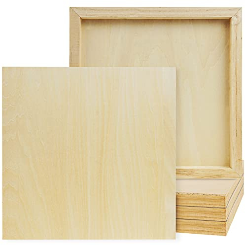 BELLE VOUS Holz Malgrund Leinwand Rahmen Malplatte Natur (5Stk) – 25x25cm Wood Panel aus Lindenholz – Mixed-Media Leinwand Bildträger Leinwandbrett für Enkaustik, Kunst, Malen, Farbe Gießen, Basteln