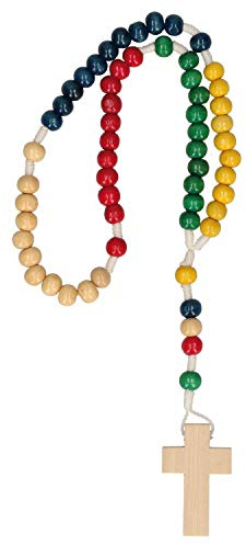 Butzon & Bercker Rosenkranz 27 cm - Bunte Holzperlen Gebetskette - Taufe | Handgeknüpftes katholisches Geschenk aus Holz für Kinder und Erwachsene zur Kommunion, Firmung oder als religiöser Begleiter