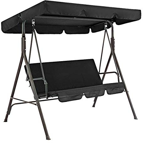 PEPAXON Sonnendach für Hollywoodschaukel Ersatzdach Gartenschaukel Wasserdichter 3-Sitzbezug 190T Polyester für Patio Yard Seat 164 x 114cm（Beinhaltet Nicht Sitzbezug） (Schwarz)