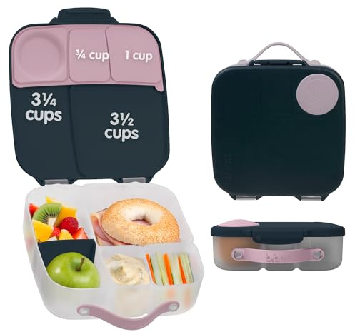b.box Brotdose | Große Bento-Box mit 4 Fächern (2 auslaufsicher), herausnehmbarer Trenner, Gel-Kühlpack | Ideal für die Schule | Ab 3+ | B x T x H: 20 cm x 20 cm x 7,1 cm