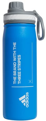 adidas 600 ml Metall-Wasserflasche, warm/kalt, doppelwandig, isoliert, 18/8 Edelstahl, Blue Rush/Weiß/Grau, 20 Ounces