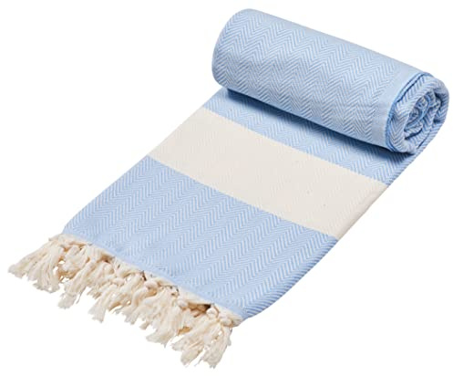 Sowel® Strandtuch XXL, 100 x 200 cm, Saunatuch, Badetuch Groß, Leicht, Dünn, Hamamtuch, Fouta, Pestemal, Damen und Herren, 100% Baumwolle, Sky Blue
