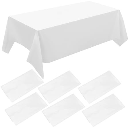 ZeriTlolen 6 Packs White Table Cloth Party | 54x108 inch | White Plastic TableCover Party | Plastic Tablecloth | Party Disposable TableClothes for Partie