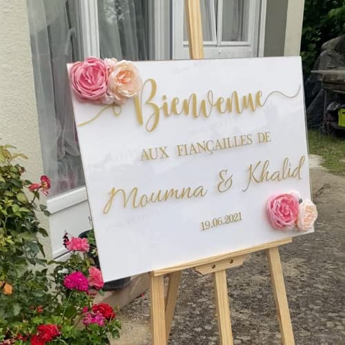 WEIYOUDP Panneau De Bienvenue Mariage Panneau Personnalisé Spanneau Mariage Bienvenue Spanneau Mariage Bienvenue Stickers Personnalisable Mariage Bienvenue Au Mariage Décalque Mariage (73x42cm/)