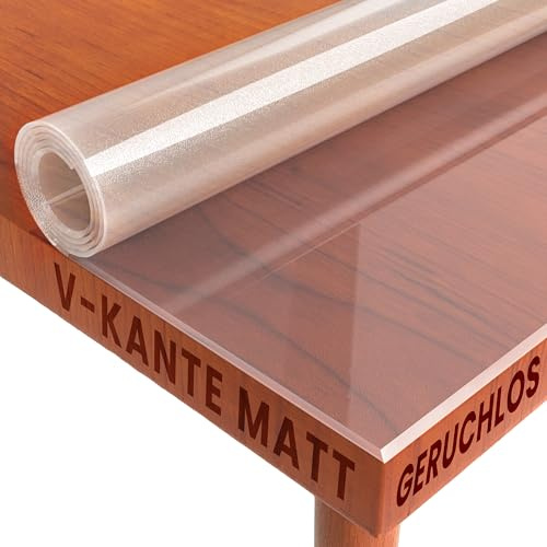 Transparente Folie Schutzfolie leicht mattiert mit abgeschrägter V-Kante Eckig 70 x 120 cm Tischdecke Maschinenzuschnitt