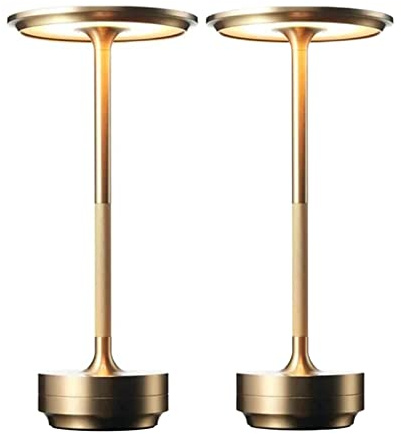 Bammare 2 Stück kabellose I-förmige metallische Tischlampe mit Berührungssensor, 3 Farben dimmbare wiederaufladbare Schreibtischlampe, wasserdichtes dekoratives LED-Licht (2 gold)