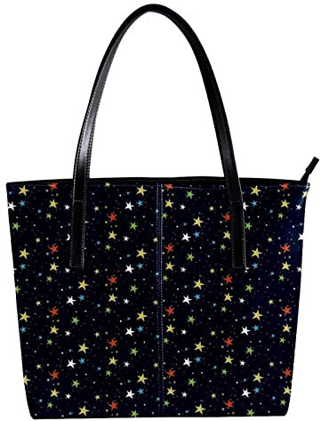 Schultertasche, leicht, lässig, Schultasche, Lehrertasche, Handtasche, Geldbörse, buntes kleines Sternenmuster, Dunkelblau, Mehrfarbig