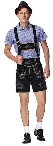 Oktoberfest Herren Outfit - Trachtenhemd Lederhose Tracht Kariertes Hemd Latzhose Bayerisches Oktoberfest Kostüm Set für Halloween Dress Up Party Karneval Wiesn und Bierfest Bier Bühnenshow