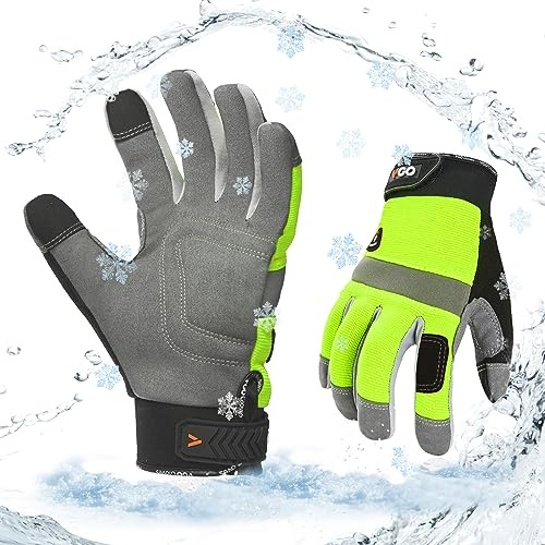 Vgo... 1 Paar Winter-Arbeitshandschuhe Wasserdicht Touchscreen, Sicherheitshandschuhe für Gefrierschrank Lager Lieferung Light&Medium Duty in kaltem Wetter （SL7584FLWP）