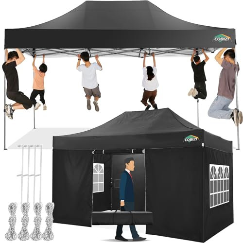 COBIZI Gazebo 3x4,5,Esterno Resistente con 4 Parete Laterale,Esterno Pieghevole Impermeabile Gazebos da Giardino,Tendone Padiglione Pop Up per Feste Campeggio (3 per 4,5m Nero)