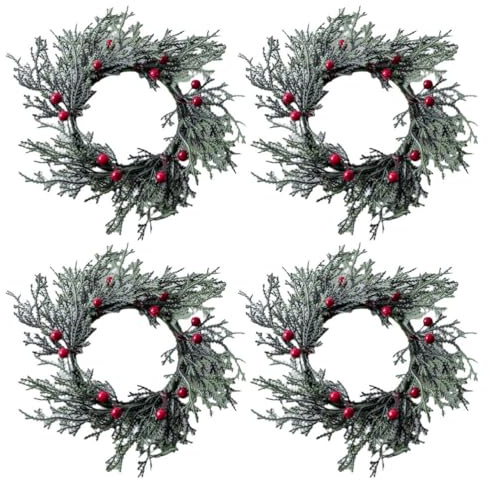 jojofuny 4 Stück Weihnachten Kerzenkranz Kerzenring Weihnachtskranz Adventskranz mit Teelichthalter Winterkranz Beerenkranz Tannenzapfen Schleife Girlande Kranz für Weihnachten Party Deko