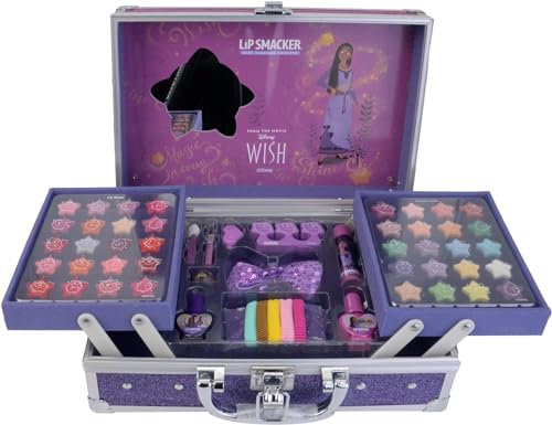 Lip Smacker Disney Wish Makeup Traincase, Disney Schminkkoffer für Kinder, 50+ Make-up Produkte für Gesicht, Lippen und Nägel, Inklusive Beautyzubehör für Haare und Make-up