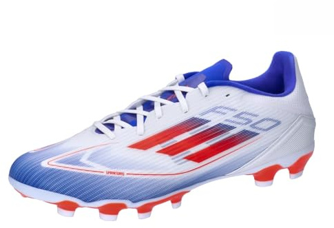 Adidas Unisex F50 League Football Boots Multi Ground, Cloud White/solar red/Lucid Blue, 45 1/3 EU