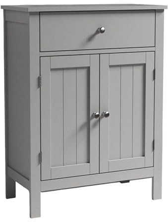Mevsim Store Grau Badezimmerschrank, Bodenschrank mit 1 großen Schublade und verstellbaren Einlegeböden, freistehendes Sideboard für Badezimmer, Eingangsbereich, Wohnzimmer