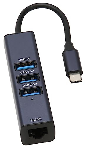 Hub USB C con RJ45 Gigabit Ethernet, 3 Puertos USB. 4 Puertos, Transferencia de Datos de 5Gbps. Carcasa de Aleación de Aluminio, Disipación de Calor. Diseño de Orificio de