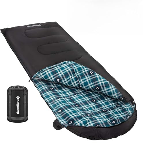 KingCamp Sac de Couchage d'hiver pour Adultes, Sac de Couchage 3 à 4 Saisons doublé en Flanelle pour Temps Froid, Grand et léger, résistant à l'eau, pour Camping, randonnée, randonnée