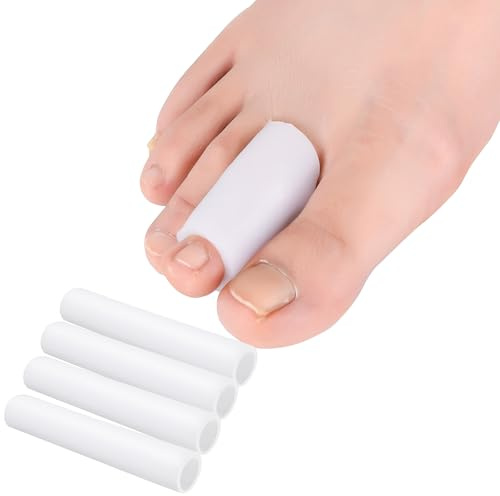 Hoogoo Gel Toe Sleeves 4 Pack, Toe Tubes Protectors Pads for Middle Toes, Corns, Blisters, Calluses, Sore, Bent, Stubbed Hammer Toes(Medium)