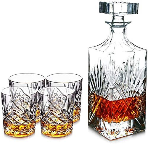 Set regalo decanter for whisky da 5 pezzi, decanter in vetro cristallo con 4 bicchieri da whisky, for vino, decanter for whisky, decanter for liquori, o liquori 750 ml