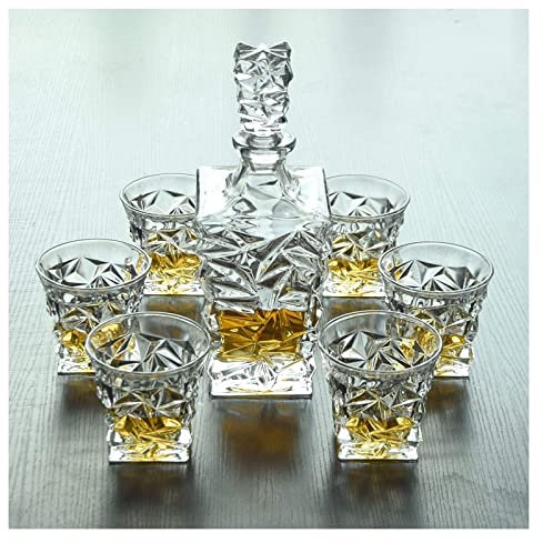 QTANZIQI Ensembles de Carafe à Whisky pour Hommes, Ensemble de Carafe à Whisky gravé, Carafe en Verre de Cristal pour Alcool avec Bouchon, Carafe à vin au Design carré - Carafe de 750 ML et Verres de
