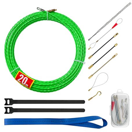 Guia Pasacables 20m,Guia Cables 20m,Alambre De TraccióN Ayuda De RetraccióN Para Cable Con 7 Muelles GuíA, Guia Pasacables Profesional (4.5mm-20m-7p)