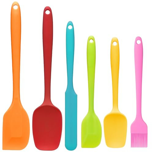 Silicone Spatula Set, 6 Pcs Heat Resistant, BPA Free Non Stick Rubber Spatula for Cooking, Baking, Frying & Mixing