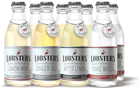 Lobsters - 4 Sorten Tasting Set, 8 x 0,2l - 2x Tonic Water, 2x Bitter Lemon, 2x Ginger Ale, 2x Lemon Mint - Zuckerreduziert & natürlich, Probierpaket 200ml Flaschen mit gemischten Geschmacksrichtungen
