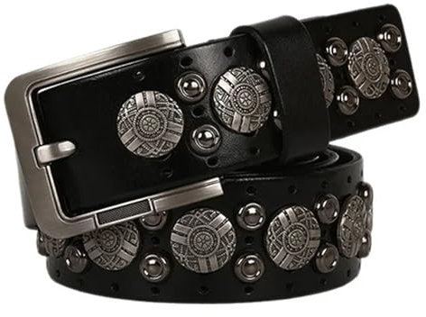 MGHN Nieten Gürtel Damen, Dekorative Gürtel for Vintage-Jeanshosen, modischer, lässiger Goth-Punk-Bund aus Pu-Leder, einreihiger Nietengürtel mit Y2K-Schnalle, stylischer Cowboygürtel mit Metallnieten