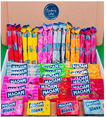 Maoam Sweets | 40 Piece Letterbox Sweets Gift Box | Maoam Stixx, Bloxx & Stripes Chewy Fruity Sweet Selection | Ideal for Birthdays, Thank You Gifts & Treat Boxes