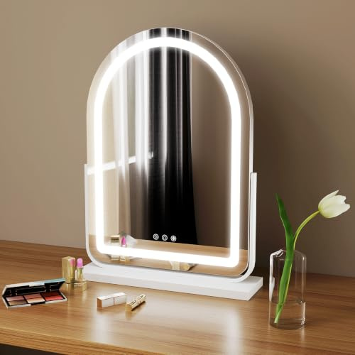 HOMCOM LED Vanity Mirror with Lights 43 x 59cm Dressing Table Mirror White | Lighted, 360 Degree Rotation, 3 Colour, Touch Screen, Bedroom, Dressing Room