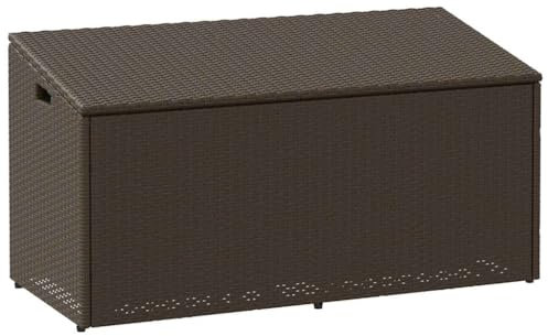 Gecheer Garten-Auflagenbox Aufbewahrungsbox Gartenbox Kissenbox Gartenmöbel Garten Box Garten Holztruhe Outdoor Truhe 110x50x58 cm Poly Rattan Braun