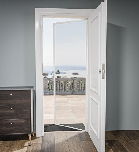 Amig - Zanzariera per Porta | 100 x 220 cm | Protezione Efficace | Regolabile | Kit Completo con Telaio, Rete e Accessori | Alluminio e Fibra di Vetro | Bianco/Grigio | Protezione Anti-Zanzare