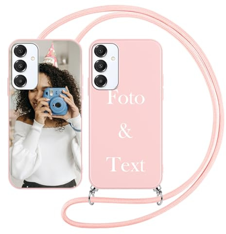 Yoedge Handykette Personalisierte Handyhülle für Samsung Galaxy A16 4G/5G Rosa Hülle mit Band Kordel 6,7, Selbst Gestalten Personalisiert mit Foto Bild Text Schutzhülle Cover für Samsung A16 Case