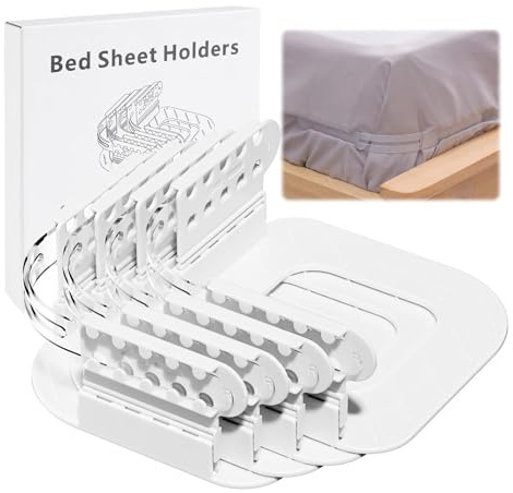 Hainue 4 Pièces Attache Drap Housse,Universelles Bloc Drap Housse Angle,Tendeur Drap Housse de Lit Amovible,Réglable en 5 Hauteurs,Clips De Draps pour Toutes Les Tailles (Simple/Double)