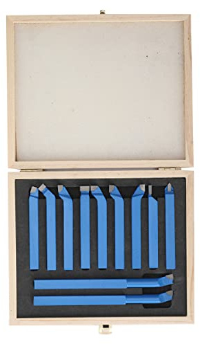 Lfhelper 11tlg Hartmetall Drehstahl Satz, Wendeplatten Drehmeißel Satz | 10x10mm Quadratische Hartmetallspitze, mit Tragbare Holzkoffer, für Drehmaschinen Schneidwerkzeug Set
