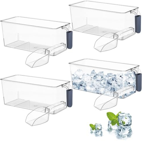 Deskium 4-pack genomskinliga frysarrangörer med skopor och handtag, is- och matförvaringsbehållare för kök och kylskåp