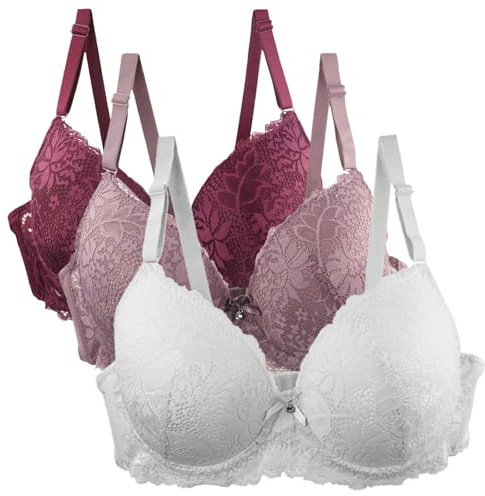 Lot de 3 Soutien Gorge Brassière Femme Dentelle avec Armature Femme Sexy Soutien-Gorge Couleurs Pures Lingerie Française Bralette Classique de Base Casual Bra a La Mode