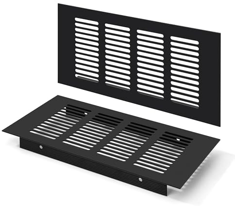 Grille D’aération en Aluminium à Encastrer, Grille de Ventilation 200 x 100 mm Angulaire Extérieure Grille Aeration Reglable pour la Ventilation des Placards et des Chambres (2 Pièces/Noir)