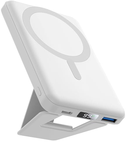 AOGUERBE Powerbank for Magsafe, 10,000mAh Faltbarer Power Bank for iPhone | Magnetische Power Bank, USB-C Eingang&Ausgang, LED Display, Wireless Powerbank für iPhone 17/16/15/14/13/12/Pro/Pro Max Serie