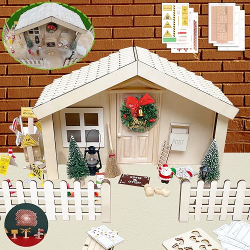 STFALI 33 x 23 cm Wichtelhaus Zubehör Weihnachten Set, Wichteltür Premium Sets, Weihnachtswichtel, DIY-Dekoration Für Weihnachten, Enthalten Wichteltür, Baustelle, Schilder, und Andere Zubehör