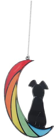 Toyvian Adorno de Perro Negro Arcoíris Atrapasueños Colgante para Ventana Teñida Luna de Acrílico Teñido Decoración para Puerta Teñida