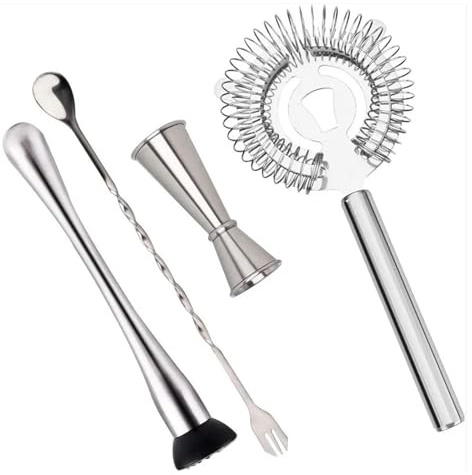 Outils Cocktail Jigger Outil de Bar avec cuillère en Acier Inoxydable, doseur, passoire et Pilon Doseur à Cocktail