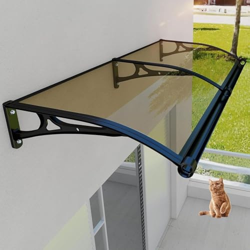 Altandörrmarkis i aluminium med dräneringsspår – 60 x 210 cm (24 x 83 tum) brun baldakin för regn- och snöskydd – yttre skydd för däck och verandor