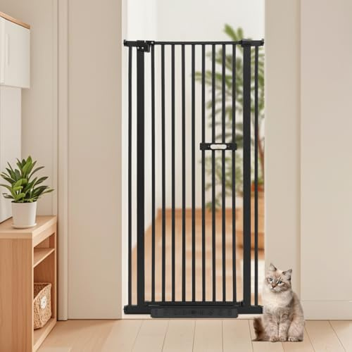 Griglia di protezione extra alta, 150 cm, per porta, per gatti, cani, senza foratura, chiusura automatica, allungabile, 76-85 cm, per scale, porte, cucina, colore nero