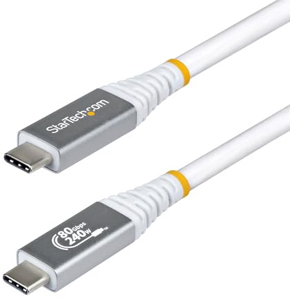 StarTech Cavo USB4 USB-C 1m, 80Gbps, 240W, 8K 120Hz/4K 240Hz DP2.1, Bianco | Ricarica Power Delivery 240W, Cavo dati e video ad alte prestazioni