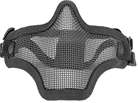 POENVFPO Halbmaske, Halber Gesichtsschutz aus Stahlgeflecht für Outdoor-Aktivitäten, Geeignet für Einen Kopfumfang von 54–62 cm (Black)